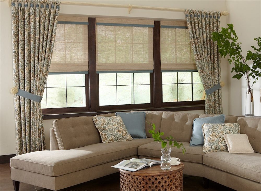 Custom faux wood blinds installed in a bright Southern California kitchen by Vineyard Blind & Shutter